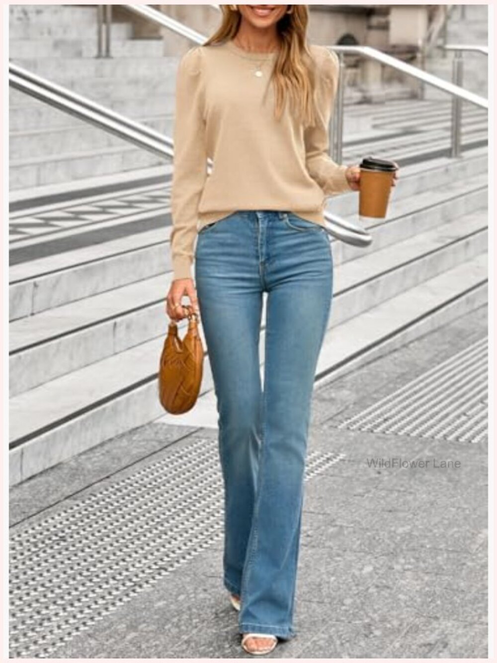 Crewneck Puff Sleeve Lightweight Wool Blend Pullover Jumper - Picture 6 of 7